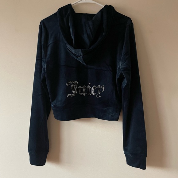 Juicy Couture OG Bling Rhinestone Velour Regal Blue Zip-Up Hoodie Large - Picture 3 of 8